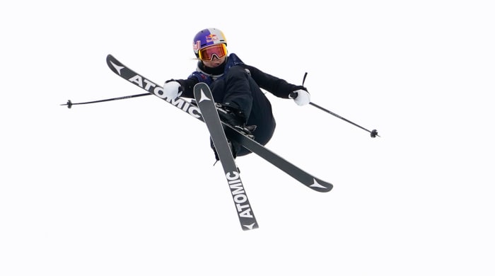 Tess Ledeux of France competes during the finals of Freeski Big Air at the 2021 FIS Aspen Snowboard & Freeski World Championships.